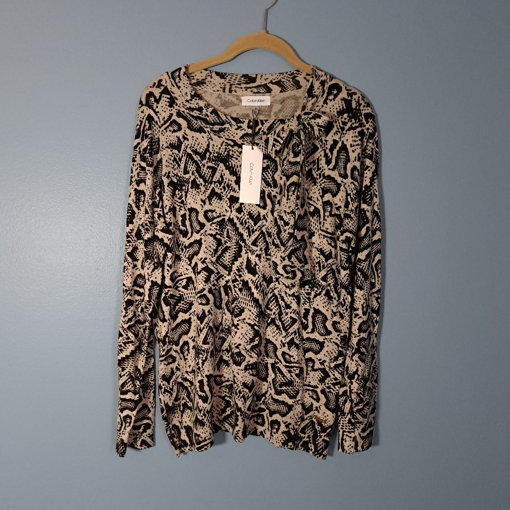 Calvin Klein Leopard Print Front Tie Sweater NWT